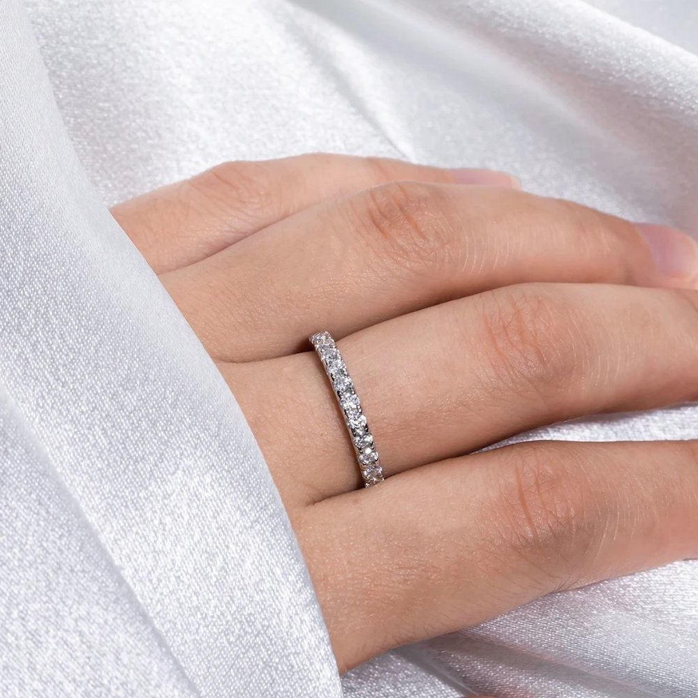 #Certified 1.5mm Moissanite Diamond Pave Half Eternity Ring NEW - Picture 6 of 14